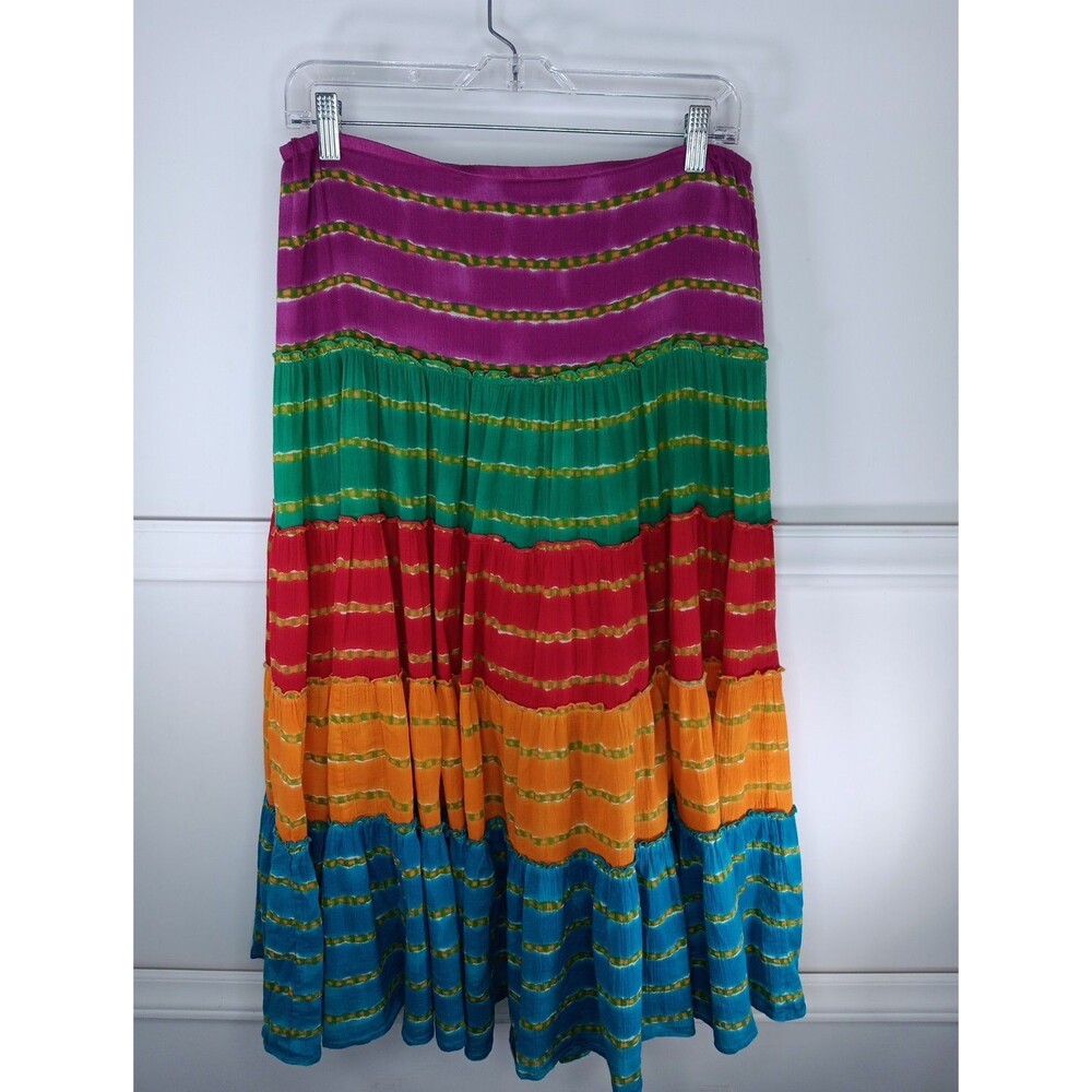 Ralph Lauren Multicolor Tiered Boho Maxi Skirt Petite Medium 100% Cotton EUC - Picture 2 of 6